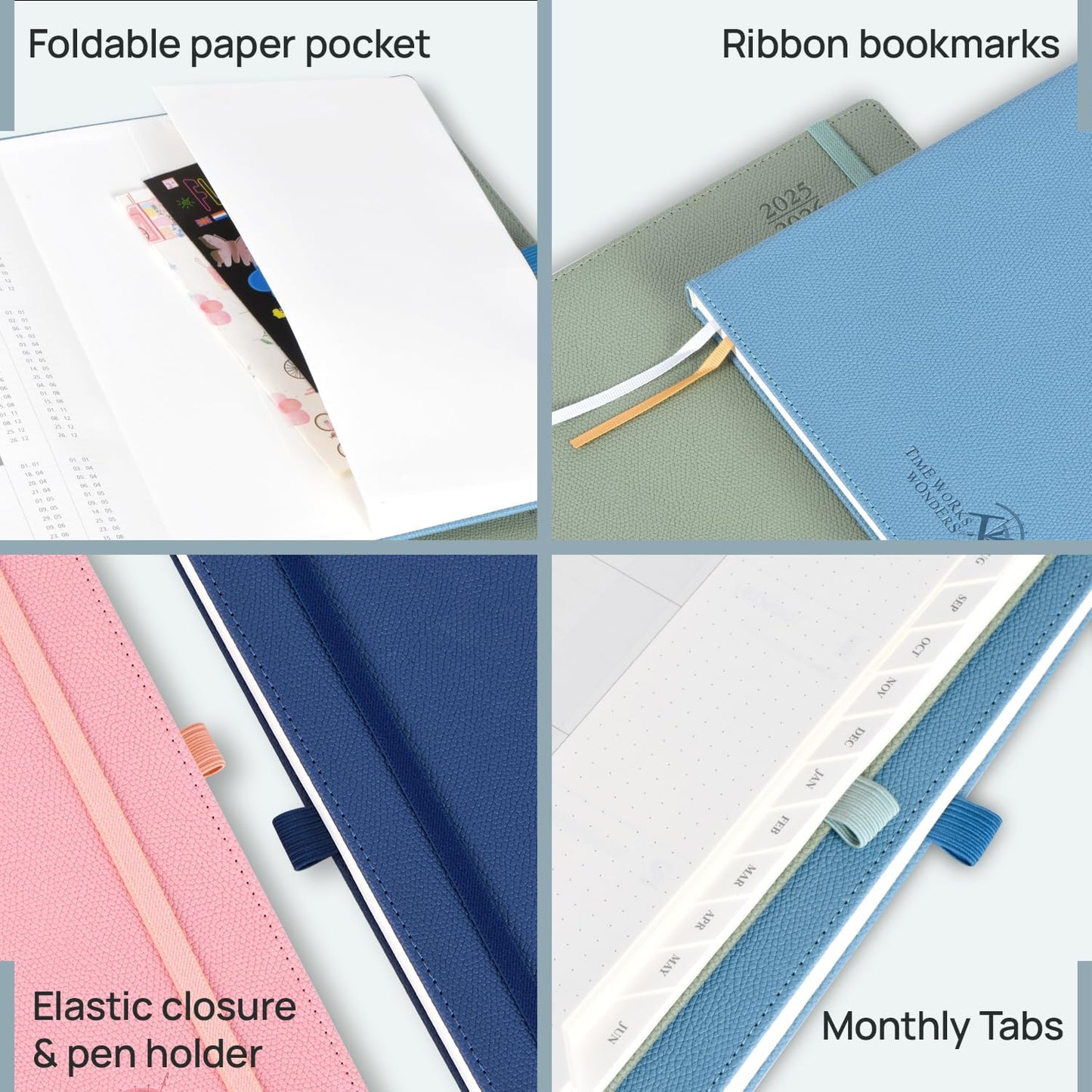 POPRUN Planner 2025-2026 (Medium 6.75''x 8.75''), Horizontal Weekly Notebook Jul.2025 - Jun.2026, Academic Appointment Book with Monthly Tabs, Leather Hardcover, Inner Pocket, 100 GSM - Aquamarine