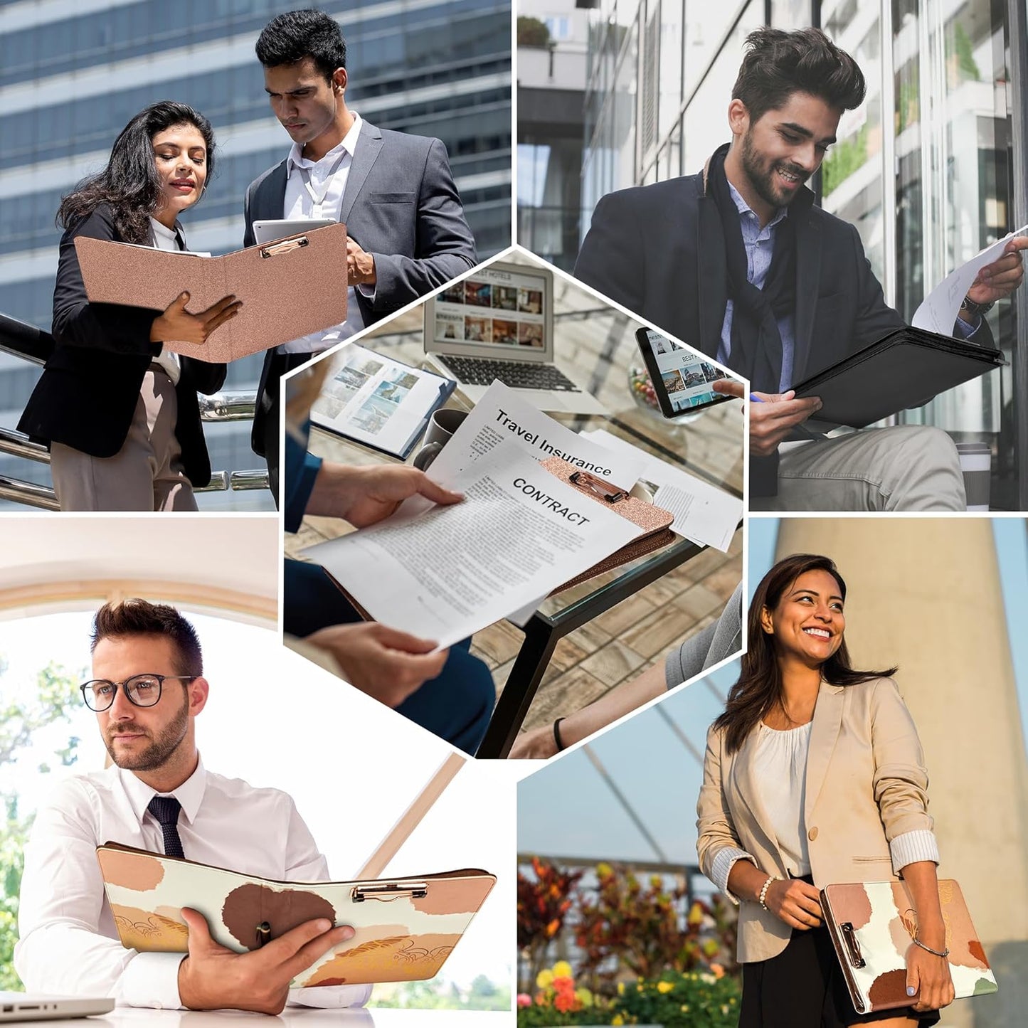 Leather Clipboard with Storage, Zippered Padfolio Portfolio Organizer, 3 Ring Binder 1 Inch, Notepad, Tablet Sleeve, 5 Dividers with Pocket, Stickets for Office, Nurses, Students, Teachers Rose Gold