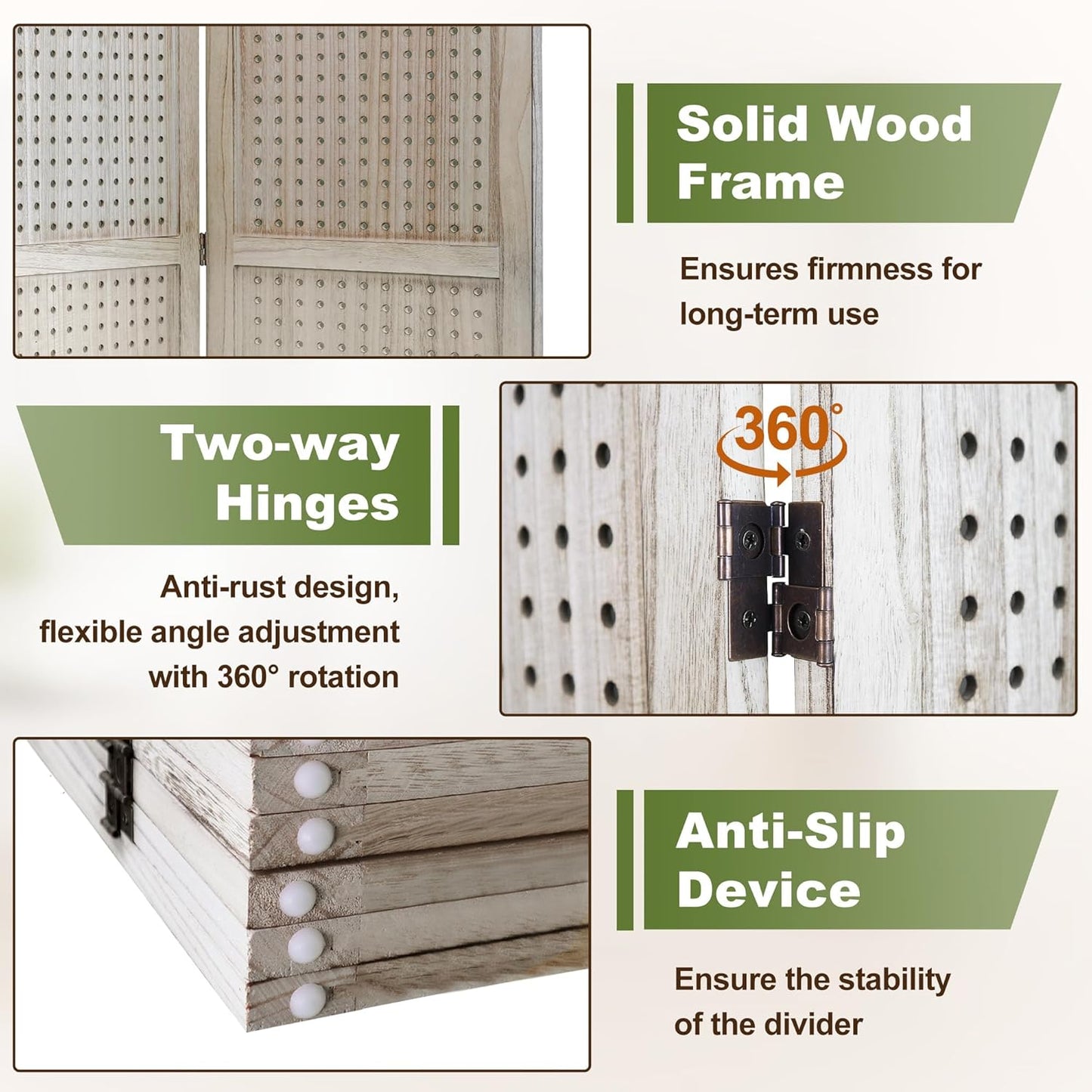 NicBex Room Divider 6 Panel Pegboard Display 5.6FT Wood PegBoard Room Dividers, Folding Privacy Screens Portable Display Board Wall Divider for Craft/Art Shows, Room Separation, Natural Wood