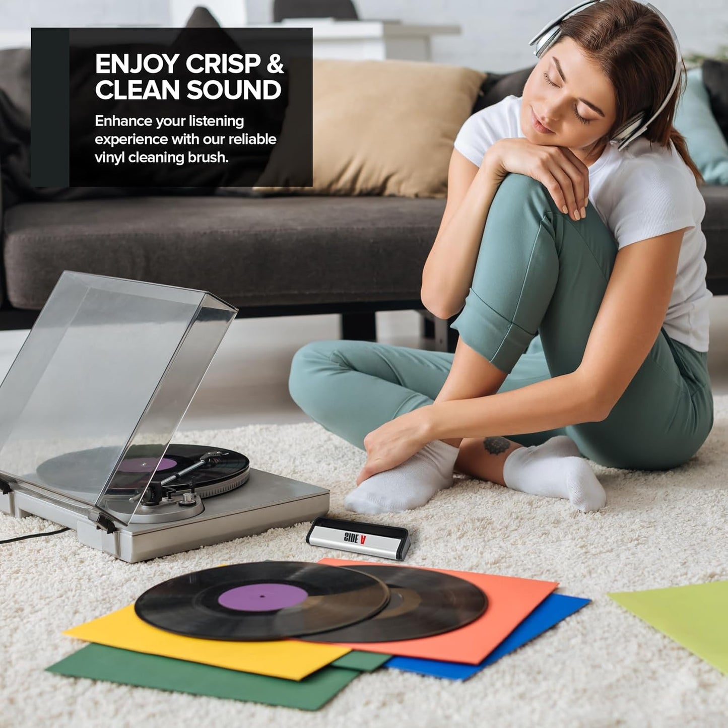 Side A Vinyl Record Brush with Soft Carbon Fibre Bristles, Anti-Static, Gentle Cleaning & Dusting- Essential Record Player Accessory