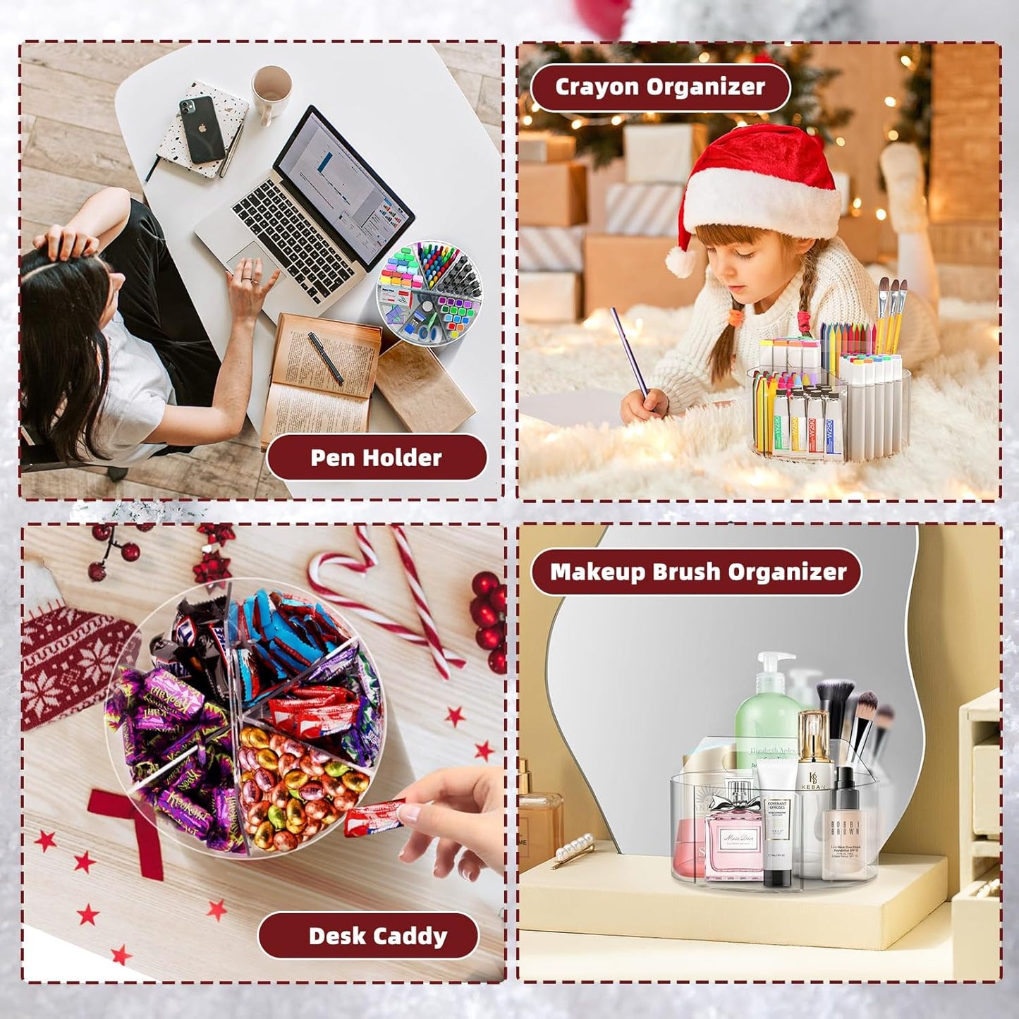 Absonic 2 Pack Acrylic Pen Organizer, 360 Rotating Clear Colored Pen and Pencil Crayon Marker Holder Caddy for Desk, Desktop Storage and Organizer for School Art Supplies