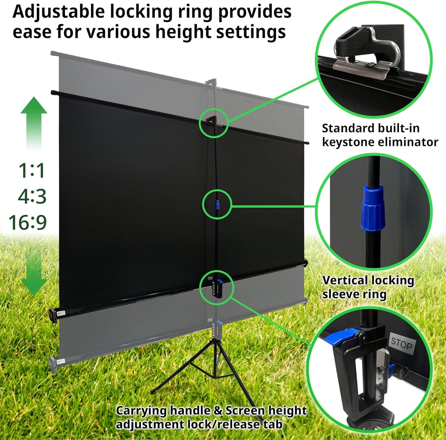 Elite Screens Tripod Series, 100-INCH 4:3, Adjustable Multi Aspect Ratio Portable Indoor Outdoor Projector Screen, 8K / 4K Ultra HD 3D Ready, US Based Company 2-YEAR WARRANTY, T100UWV1 - Black