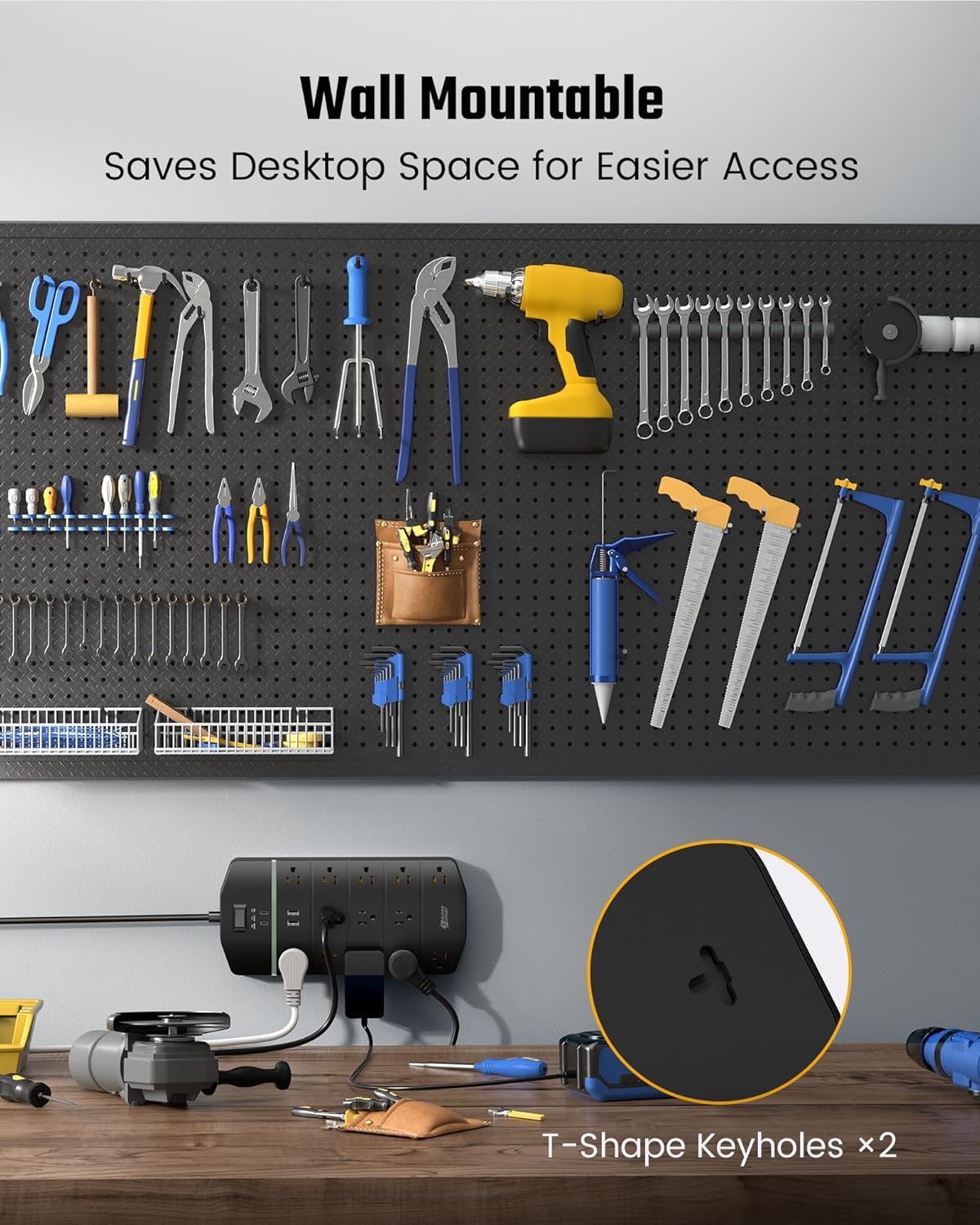 Power Strip,SUPERDANNY 5000 Joules Surge Protector with 13 AC Outlets 2 USB-A & 2 USB-C PD 20W Fast Charging Heavy Duty 14AWG/3C Industrial Grade Extension Cord for Workbench Home Office Black