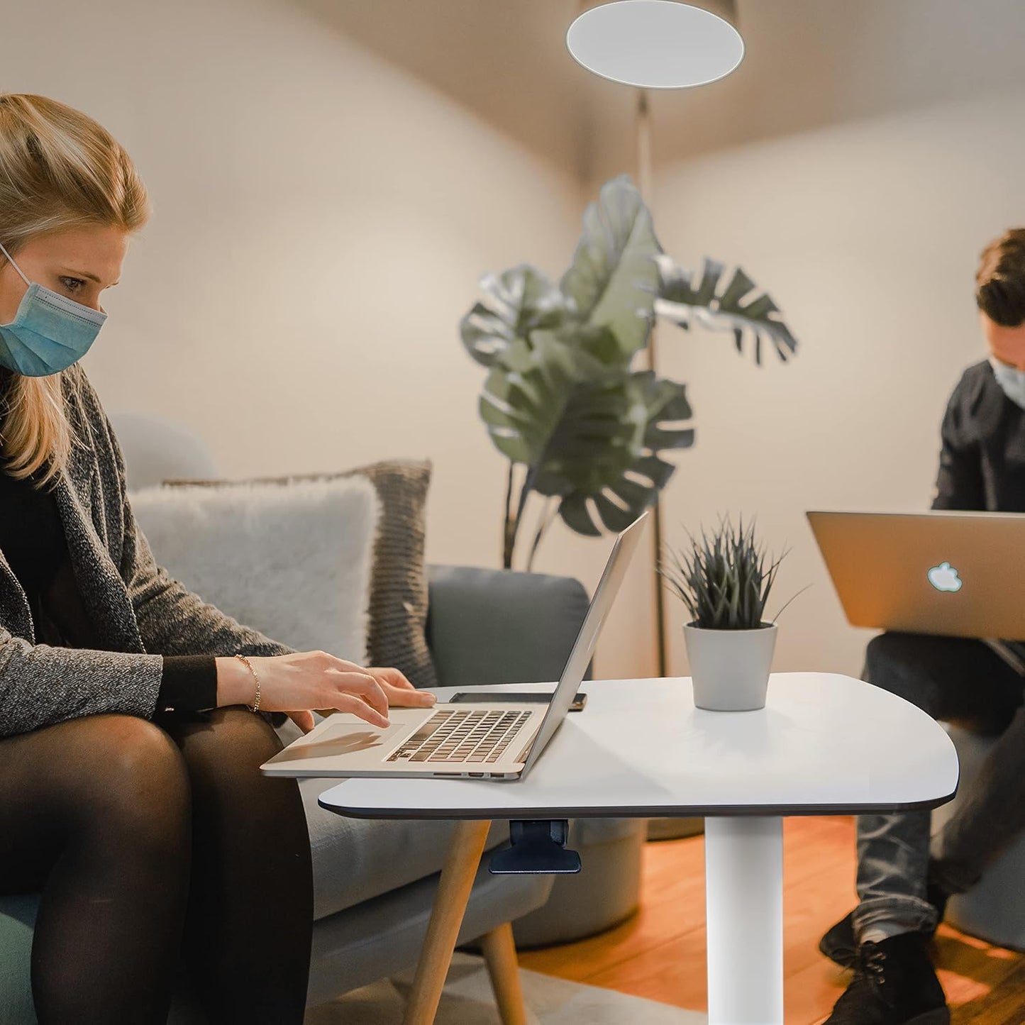 Pneumatic Adjustable Height Desk, Laptop Standing Desk, Rolling Sit-Stand Cart, Mobile Podium Portable Lectern for Home, Office& Classroom, 26" 19.3" Platform (29" to 46.9" H),White