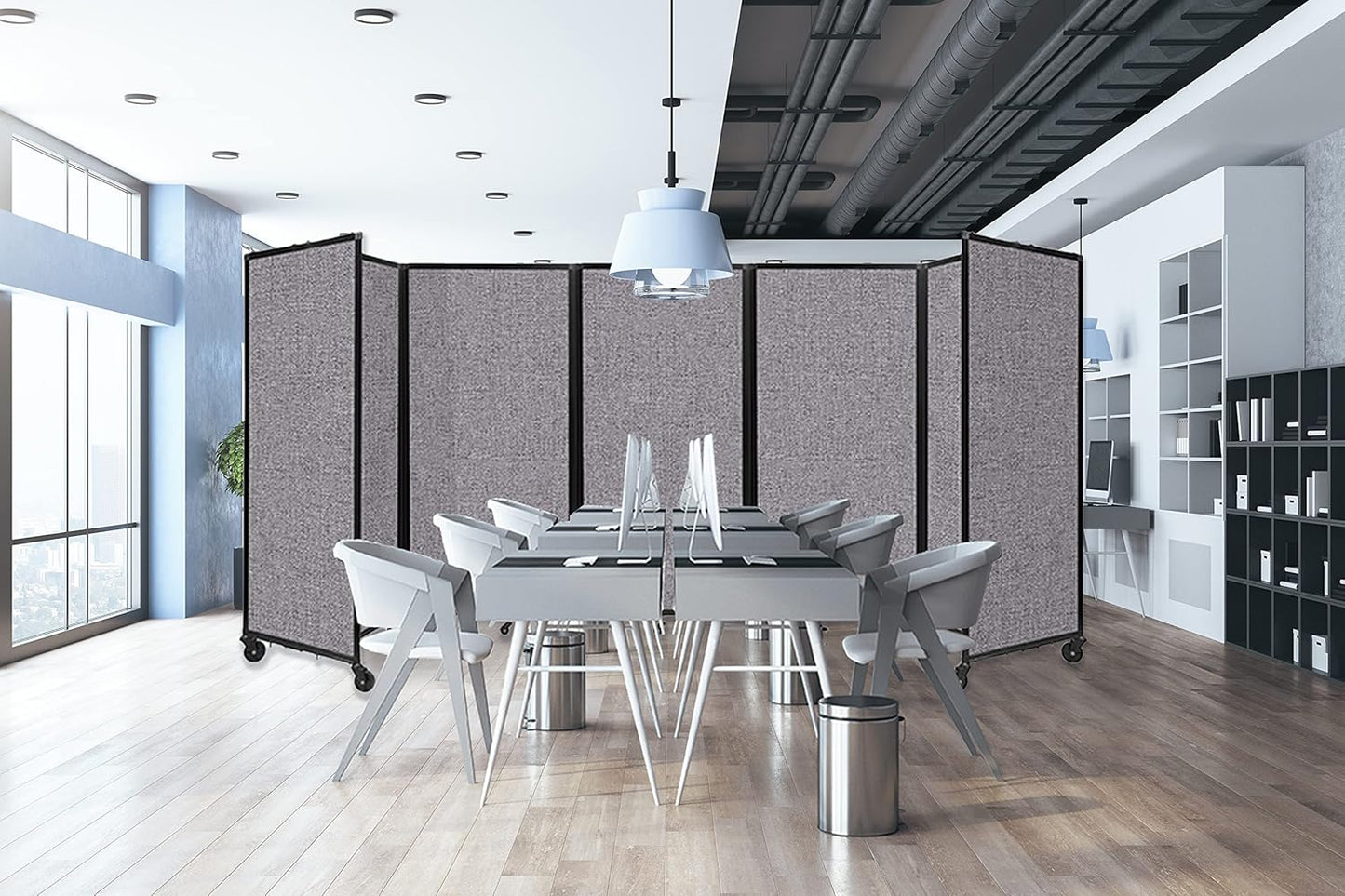 Versare Room Divider 360 Portable Wall Partition | Folding Panels | Large Freestanding Divider | Locking Wheels | Temporary Room Separator