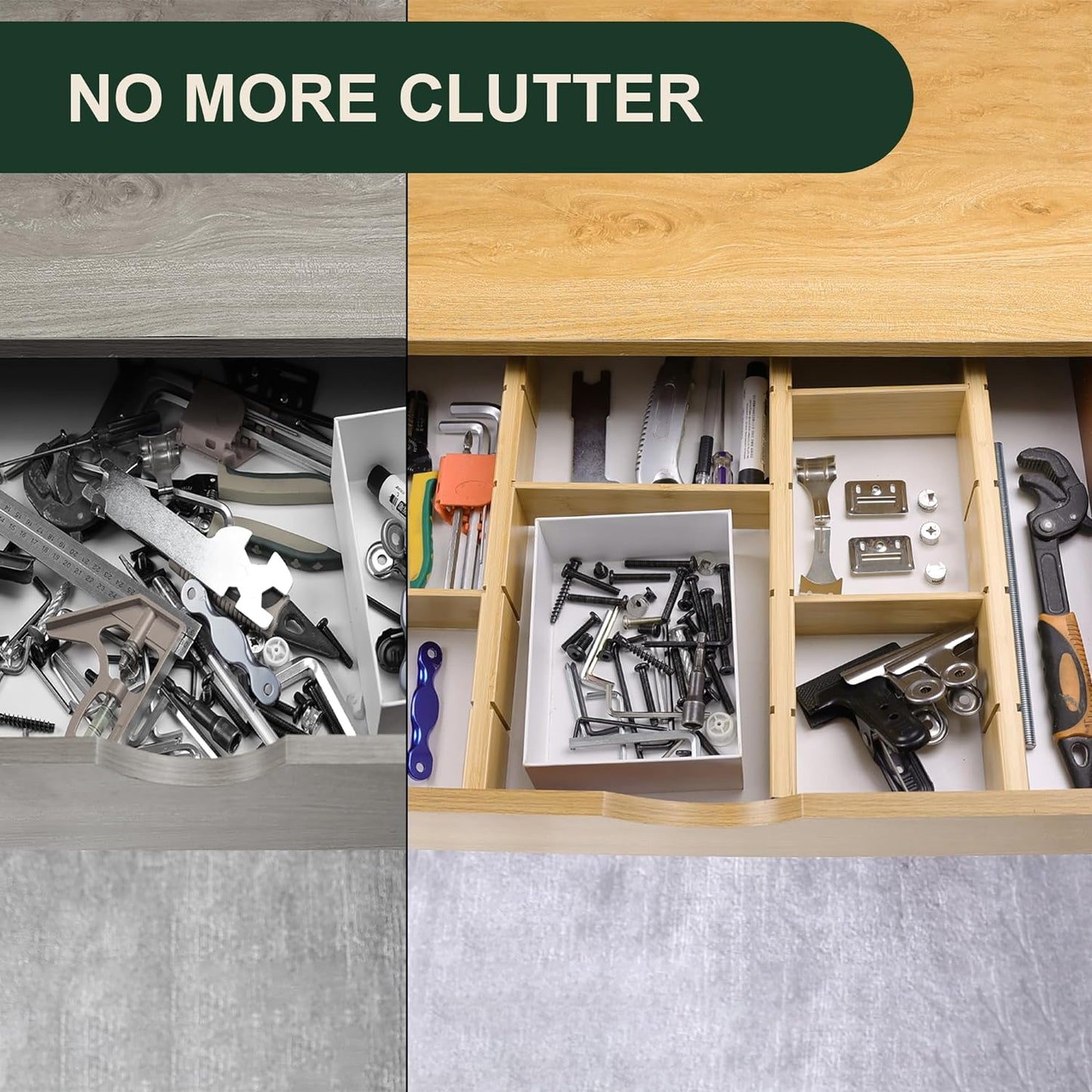 Utoplike 4 PCS Bamboo Kitchen Drawer Dividers with Inserts(Fits 15"-17.7" Drawer Inner Size), Adjustable Drawer Organizers for Socks, Spring Loaded, for Bedroom, Dresser, Bathroom