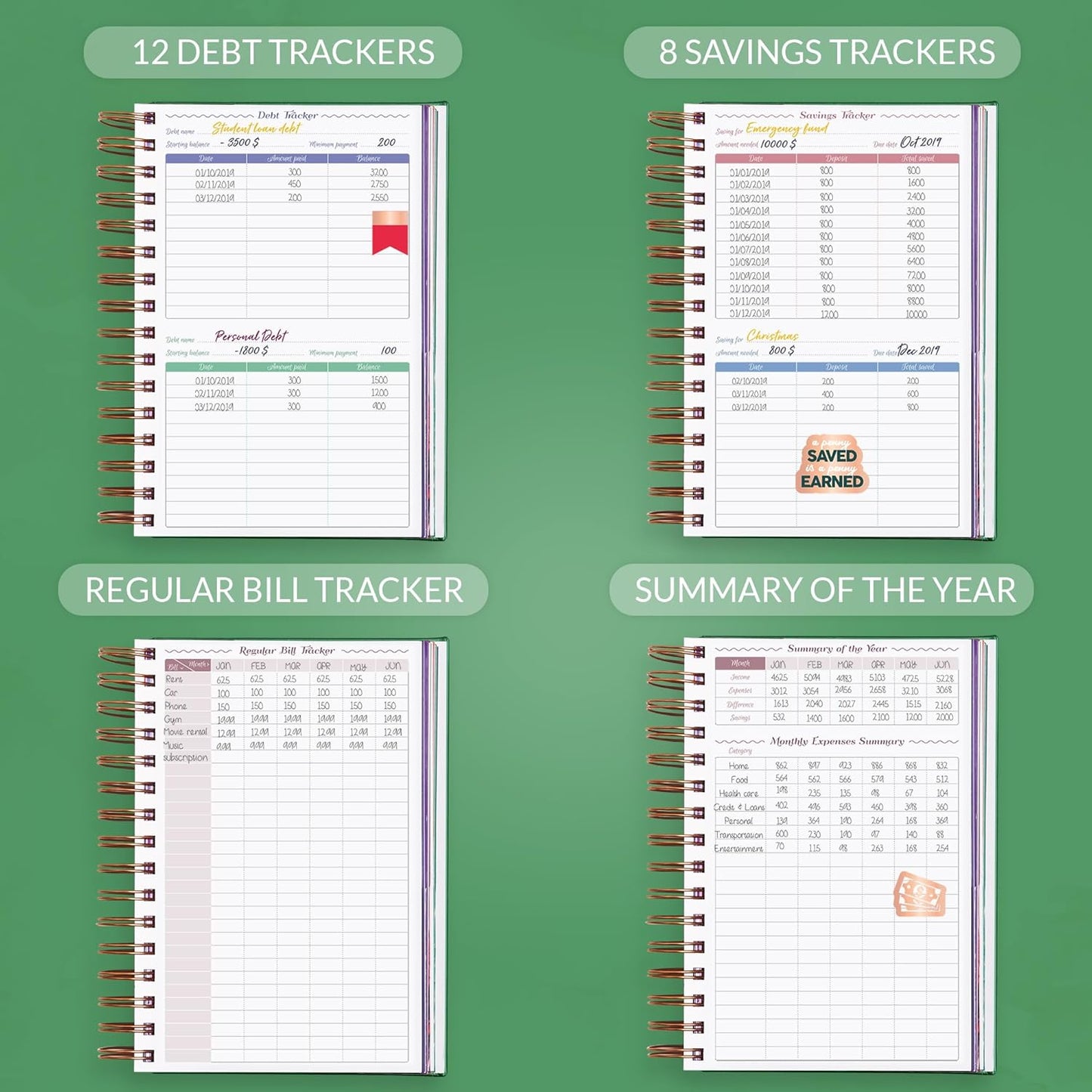 GoGirl Budget Planner & Monthly Bill Organizer – Monthly Financial Book with Pockets. Expense Tracker Notebook Journal, Compact (Dark Green)