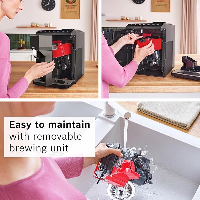 Bosch 500 Series Fully Automatic Espresso and Coffee Machine – Touch Control Panel, Milk Hose, Ceramic Grinder, Uses Beans & Ground Coffee, 9 One-Touch Drinks, in Black TPU40109