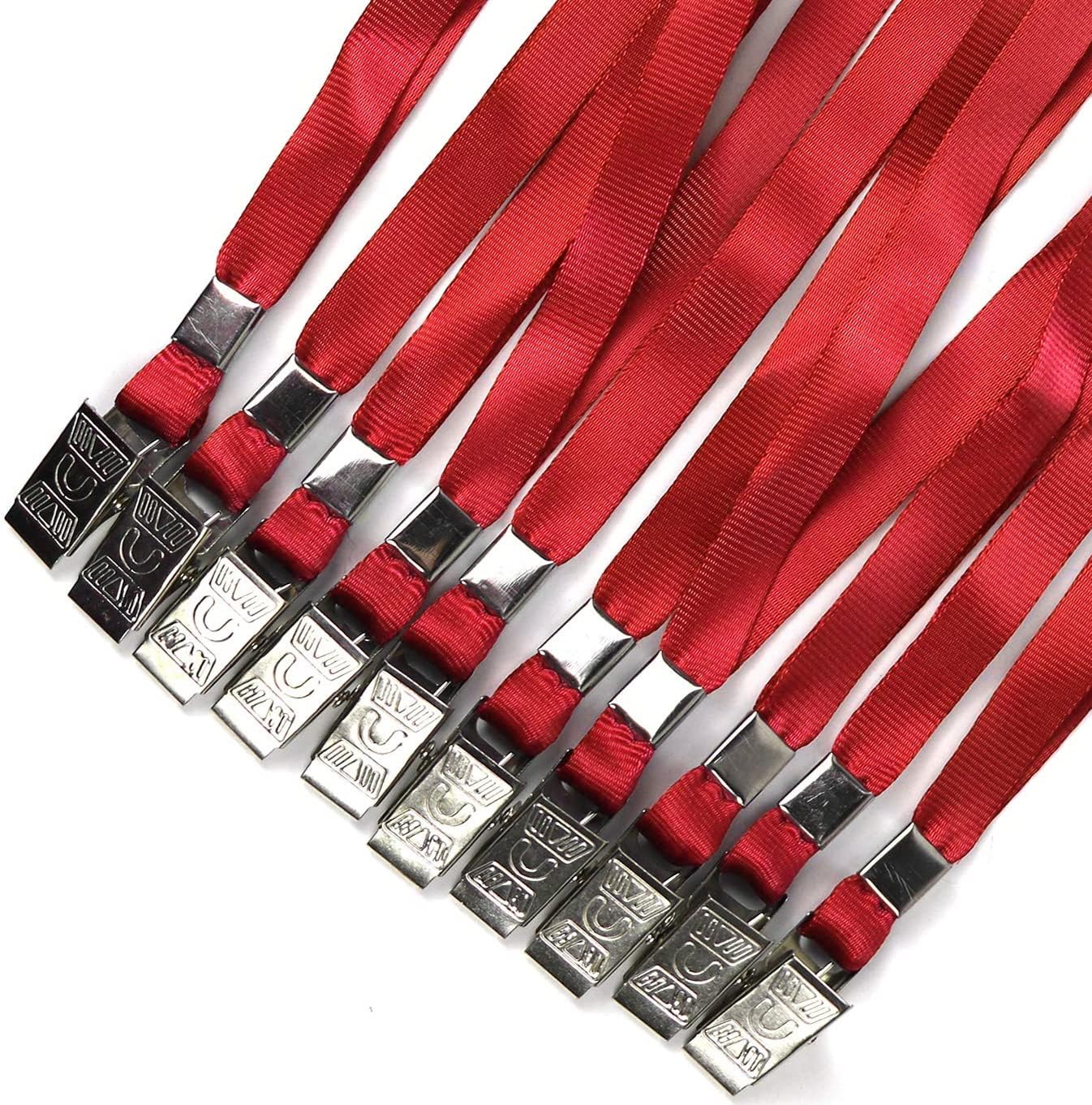 Beebel Red Lanyards 100 Pack Nylon Flat Badge Lanyard Bulldog Clip for Id Badge Name Tag (Red, 100 Pack)
