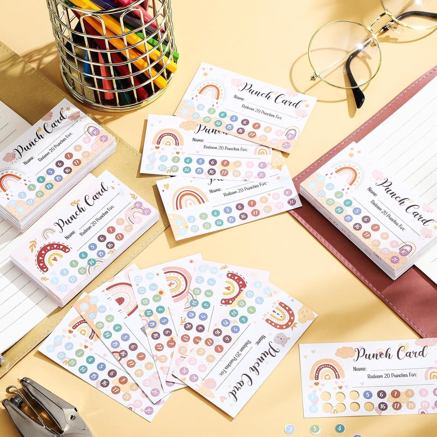 Fumete 400 Pcs Punch Cards for Classroom Reward Cards Behavior Incentive Loyalty Awards for Kids Students Teachers School Business, 8 Styles, 3.5 x 2 in(20 Boho Punches Style)
