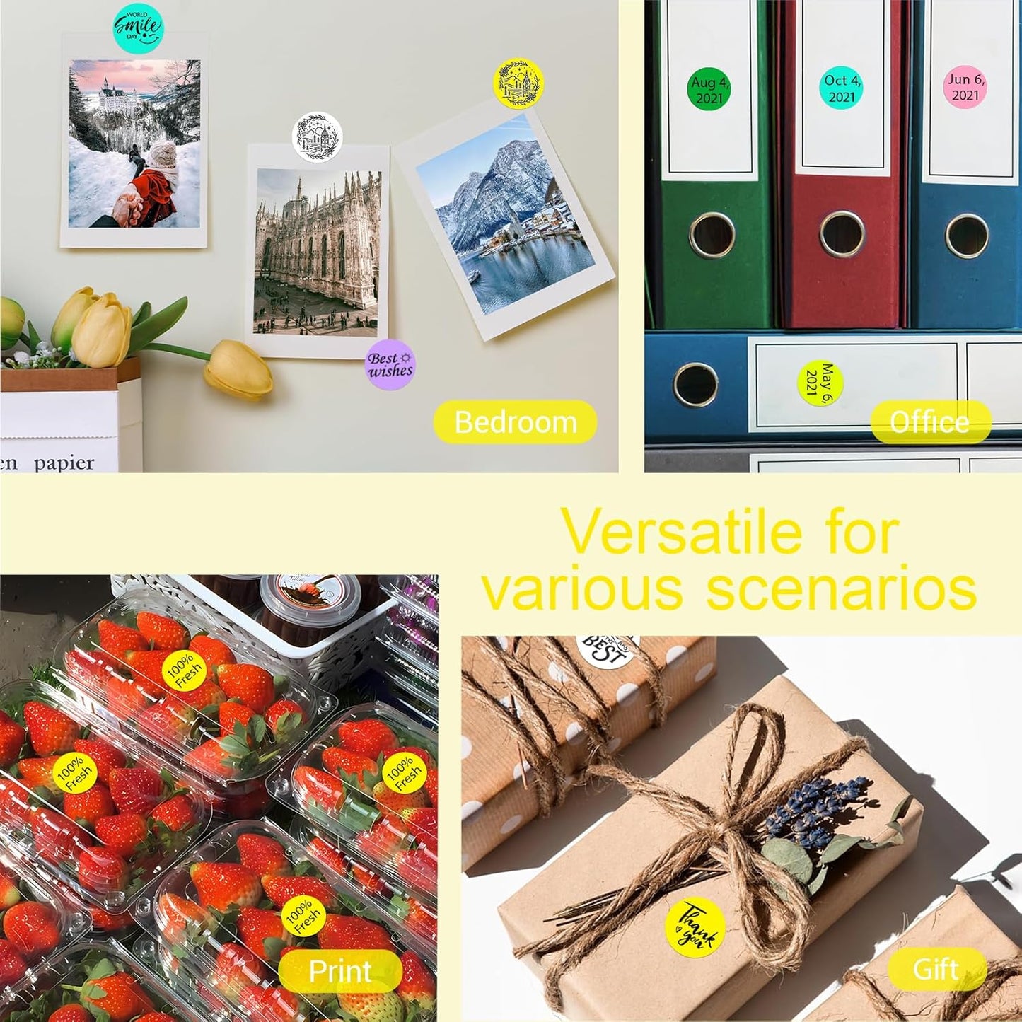 1 Inch Circle Dot Stickers 1000 PCS Color Coding Thermal Labels Dots Writable Printable Small Round Stickers for Office, Classroom, Inventory, Garage, Organizing Storage, DIY, Yellow