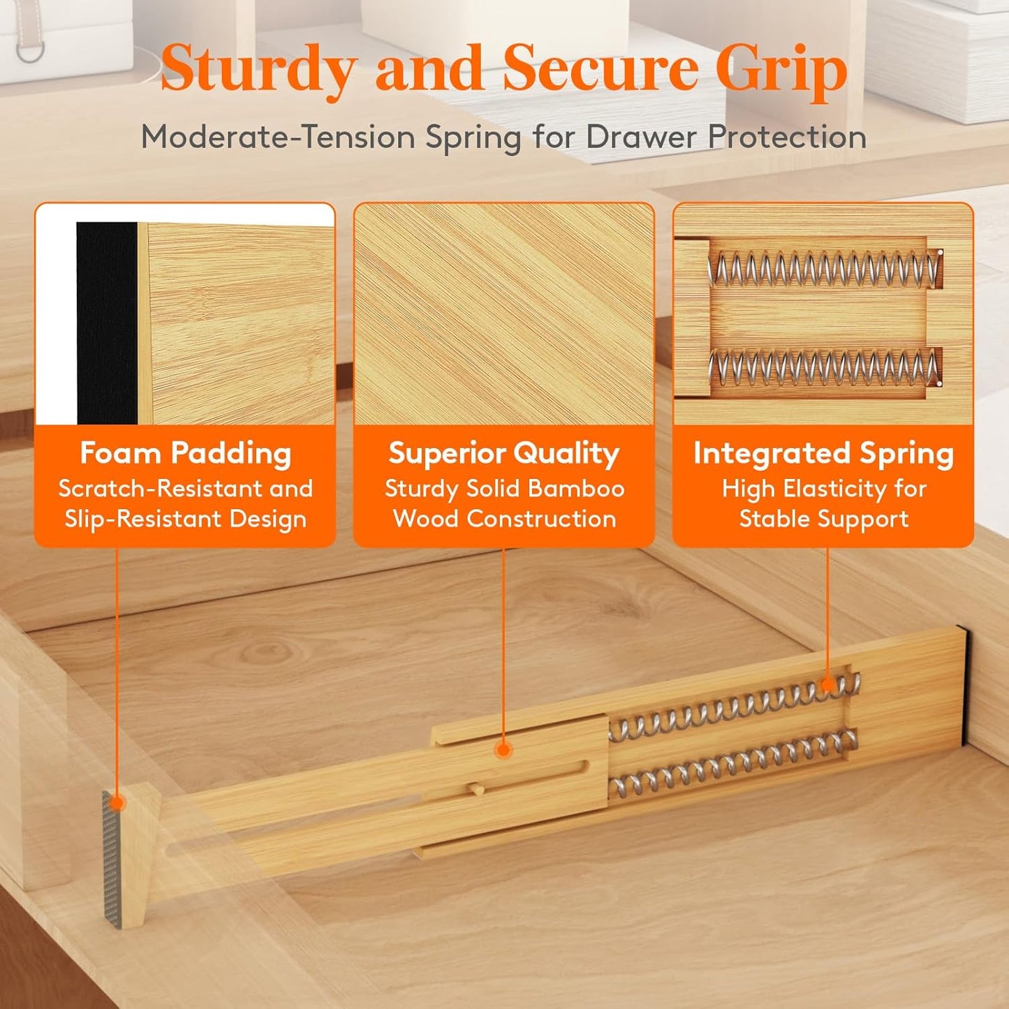 Lifewit 6 Pack Drawer Dividers Bamboo 2.4" High, 12-17" Adjustable Drawer Organizers for Clothes, Wooden Dresser Separators in Bedroom/Bathroom/Kitchen/Fridge/Office Organization and Storage