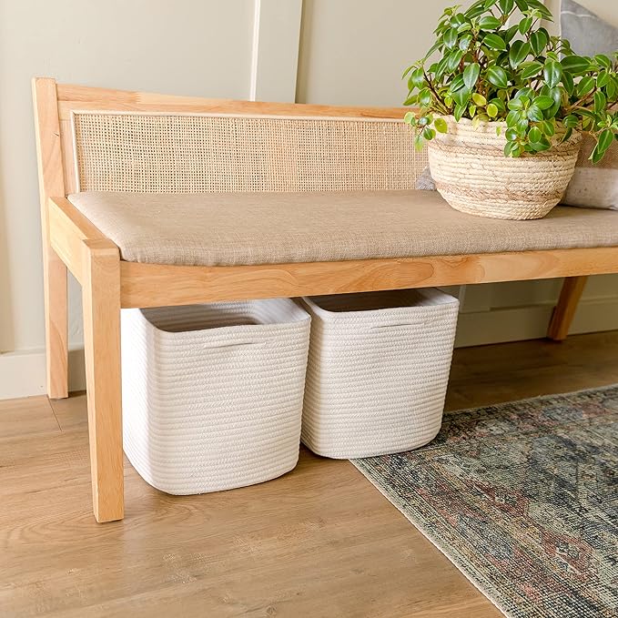 NaturalCozy Storage Cubes 11 Inch Cotton Rope Woven Baskets for Organizing, 3-Pack | Cube Storage Bin | Square Storage Baskets for Shelves Organizer, Classroom, Kids Toy Bins, Closet, Baby Nursery