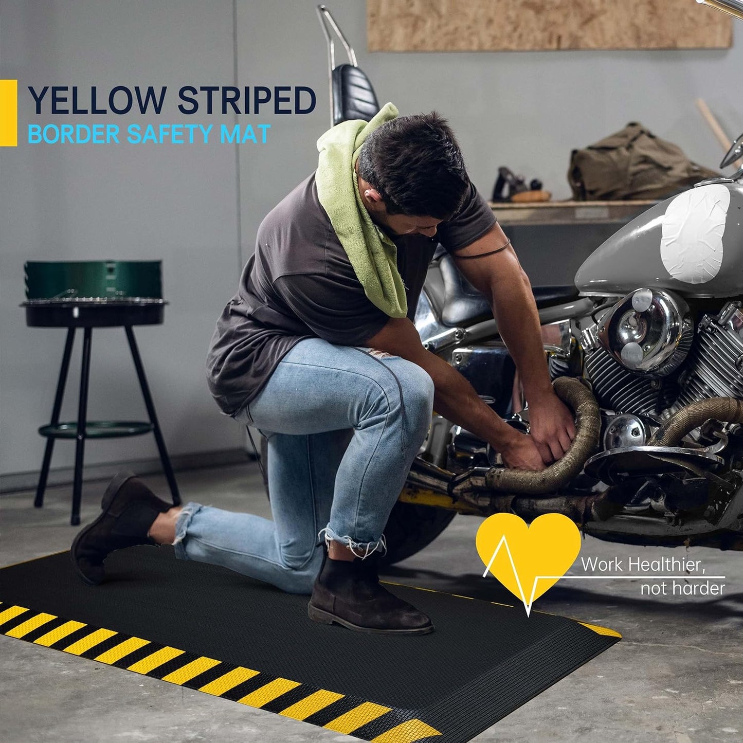 FEATOL Anti Fatigue Mats Industrial 2 Packs, Ergonomic Standing Floor Mat for Work for Stand, Black with Yellow Border Safety 20" x 39"-Support for Leg & Back Pain