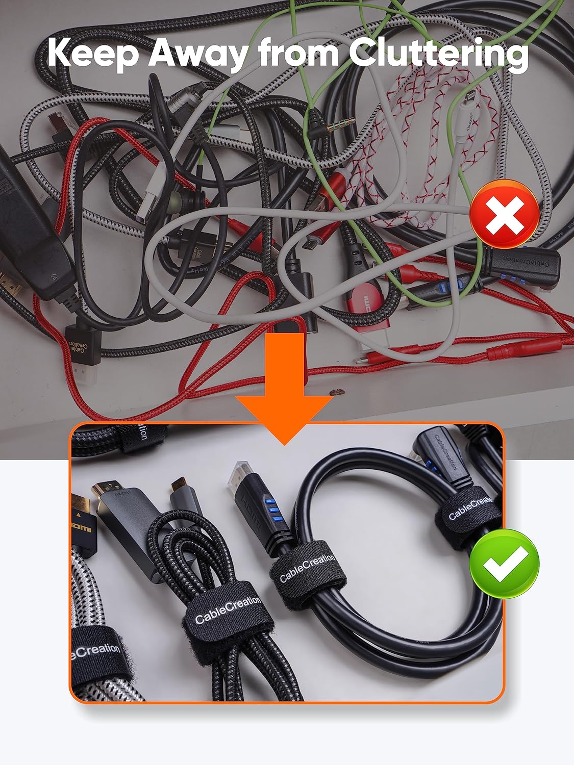 CableCreation Cable Ties 7 inch, 50PCS Reusable Fastening Organizer Cord/Tie Wrap, Nylon Adjustable Cable Management, 7 × 0.8 inch/Black