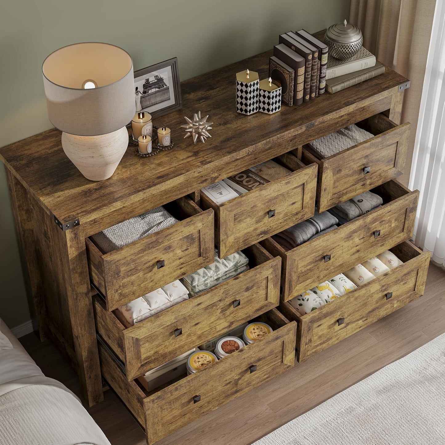 7-Drawer Dresser, Modern Wooden Storage Chest of Drawers, Dresser TV Stand, Wood Drawer Organizer with Metal Handles for Bedroom, Living Room, Hallway