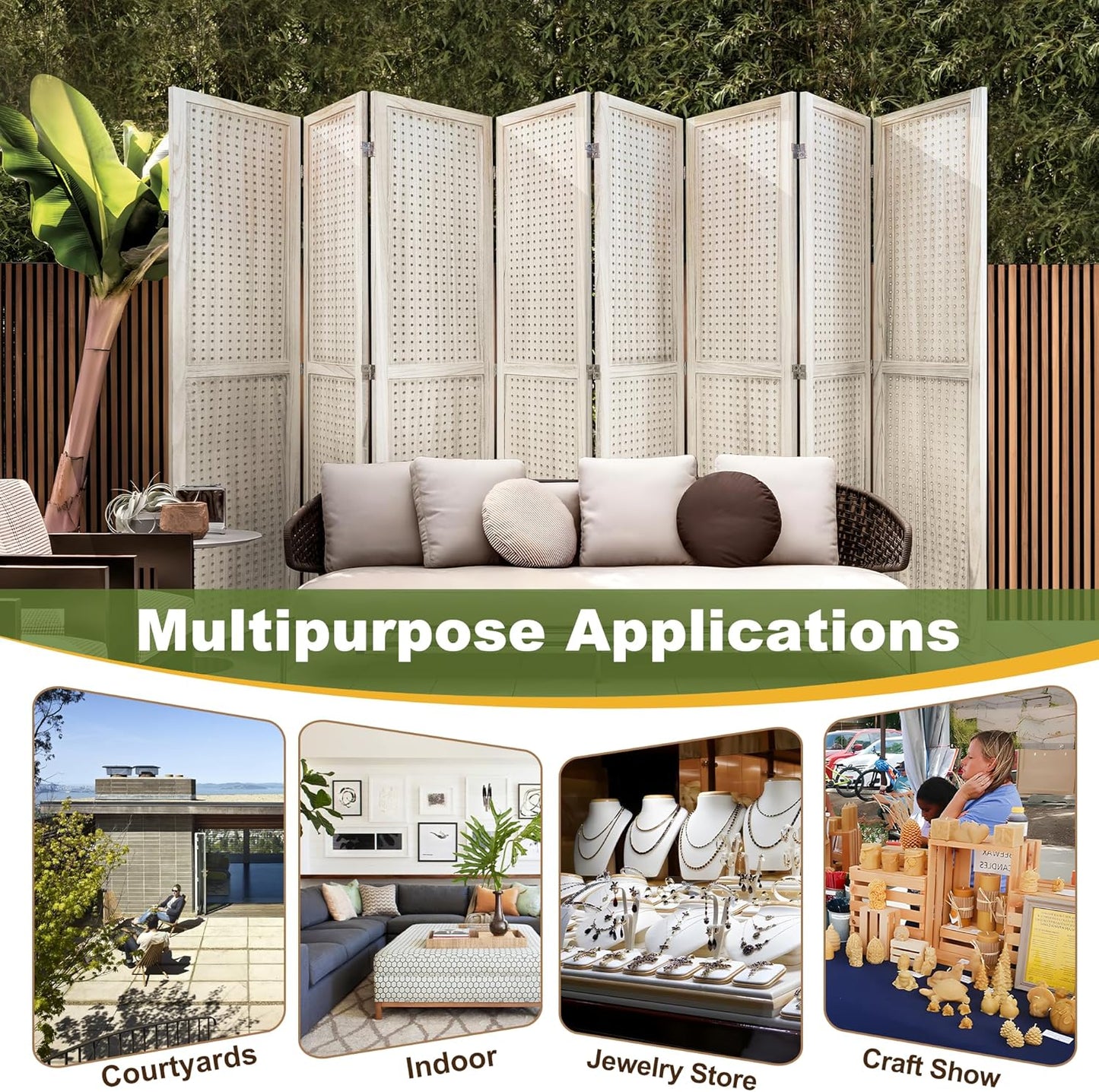 NicBex 8 Panel Pegboard Display,5.6FT Wood PegBoard Room Dividers,Folding Privacy Screens Portable Freestanding Display Board for Craft/Art Shows,Room Separation,Natural Wood