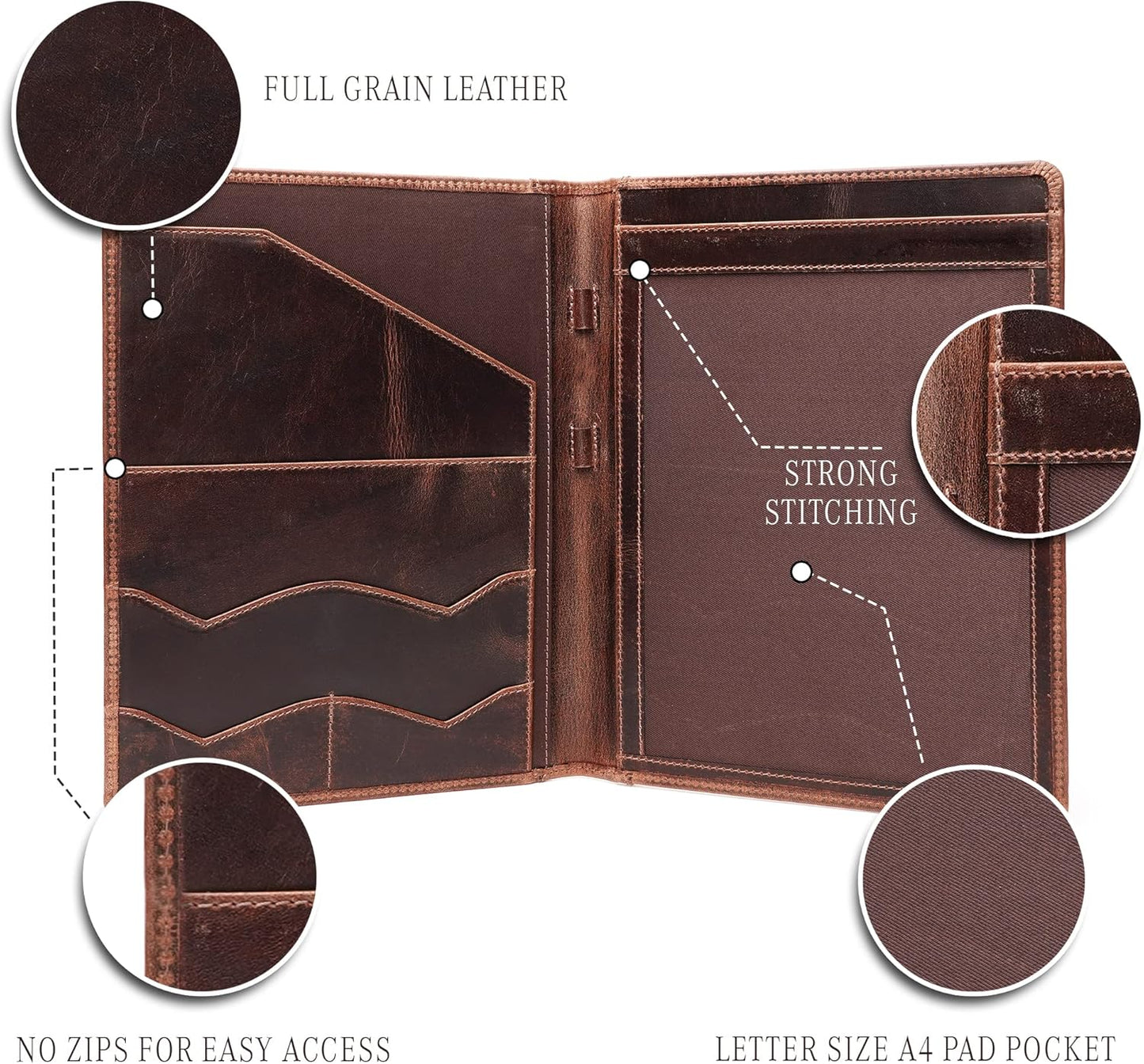 Leather Portfolio Binder, Professional Organizer Padfolio – Resume Folder, Business Card & Document Holder, Portfolios for Men & Women, Office & Business Supplies by Luxeoria | (Small - Brown)
