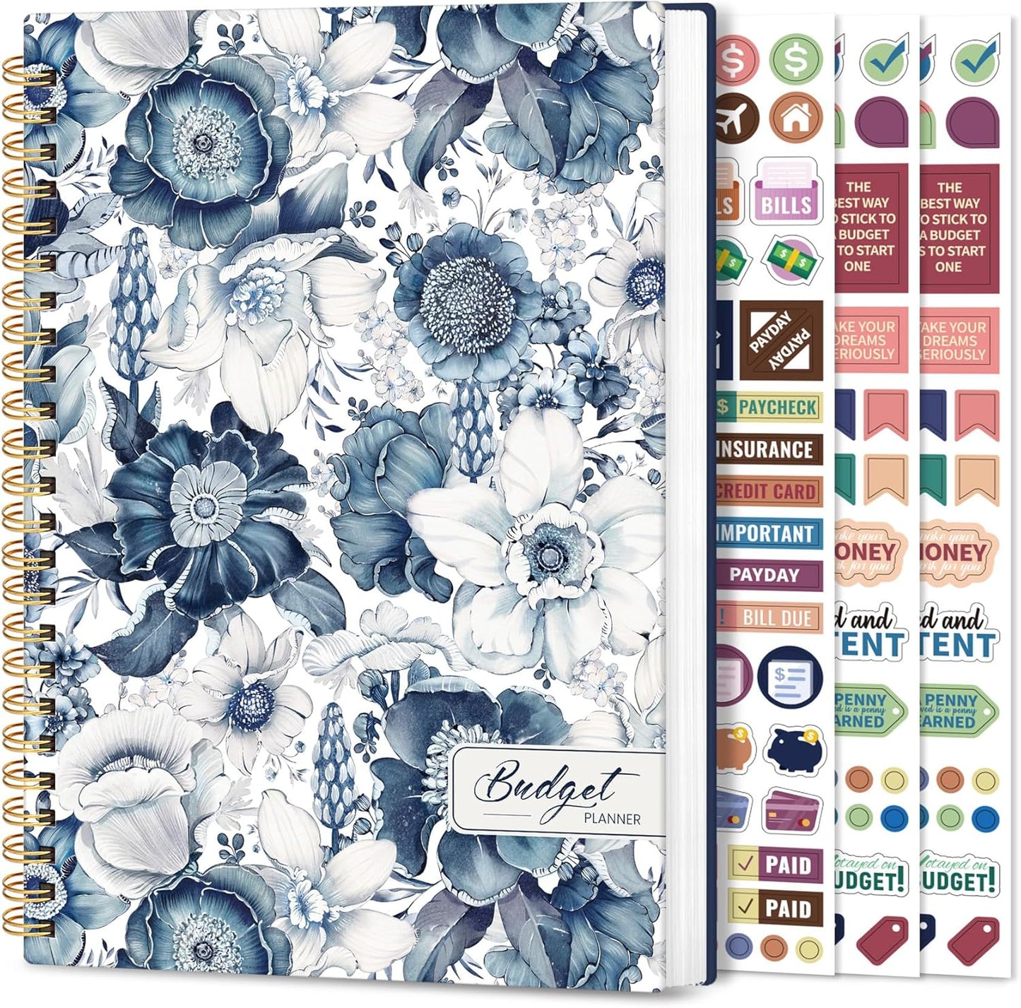 Aesthetic Budget Planner - Monthly Finance Planner with Expense Tracker, Undated Bill Organizer, Budget Notebook to Manage Your Finances, Account Budget Book with Colorful Pattern - Blue Floral