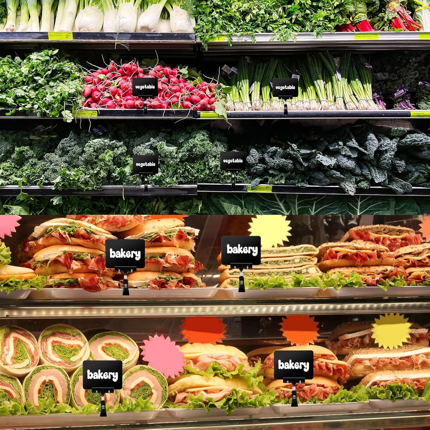 30Pack Mini Chalkboard Signs with Rotatable Clip, Double Head Sale Signs for Retail Store Plastic Merchandise Sign Display Clip Holder for Food, Store Signs Displays