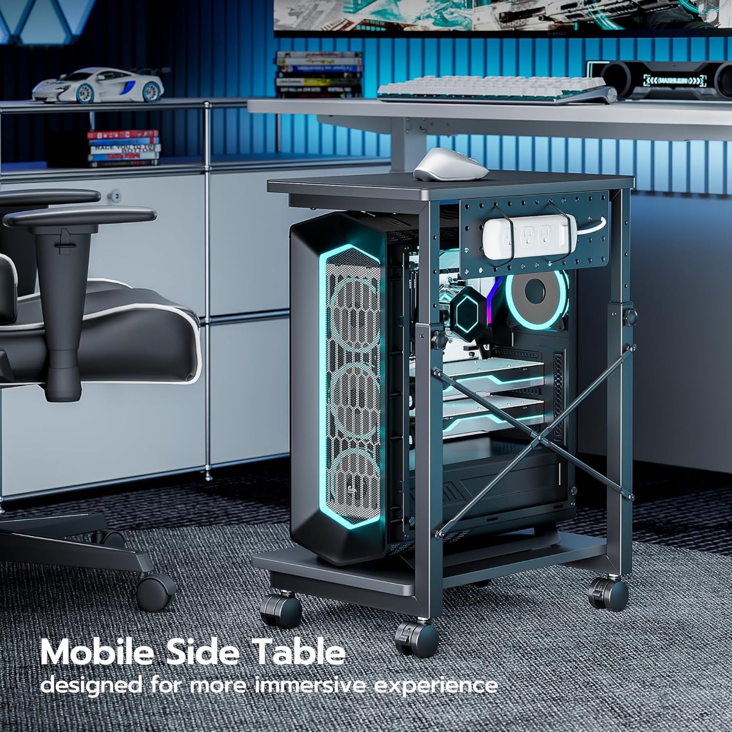 ARES WING Height Adjustable Computer Tower Stand, 2-Tier PC Tower Stand for Most PC, CPU Holder Cart with Locking Wheels for Gaming Home Office, 21.7"-33.5" Height