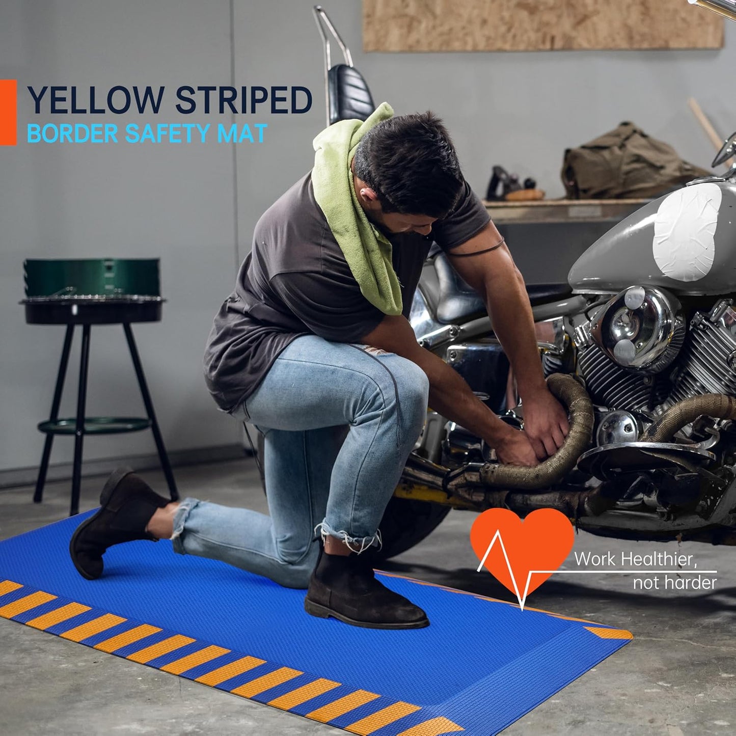 FEATOL Anti Fatigue Mats Industrial 2 Packs, Ergonomic Standing Floor Mat for Work for Stand, Blue with Yellow Border Safety 20" x 39"-Support for Leg & Back Pain