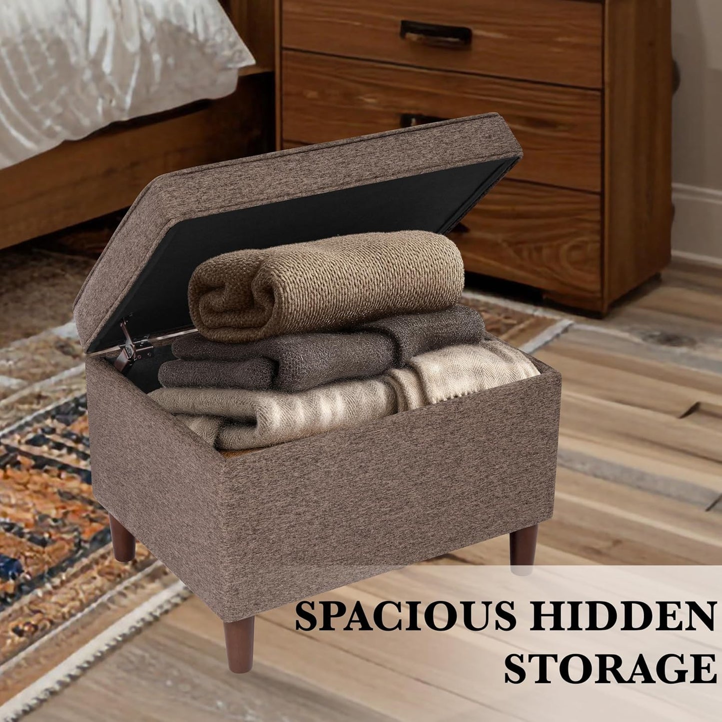 Home Decor | Dinah Collection Modern Storage Ottoman | Ottoman with Storage for Living Room & Bedroom (Chocalate Brown)