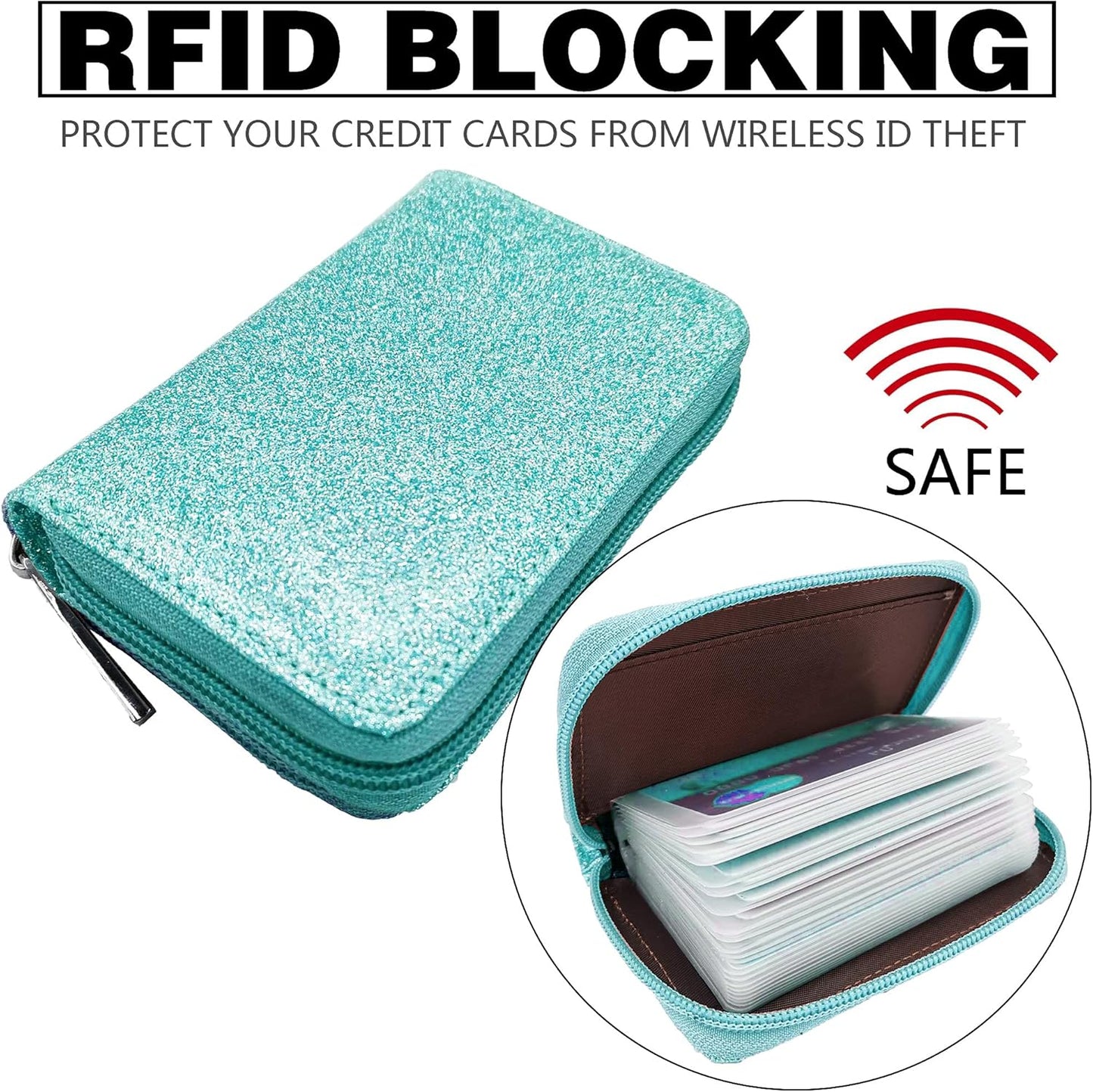 Easyoulife Genuine Leather Credit Card Holder Zipper Wallet With 26 Card Slots