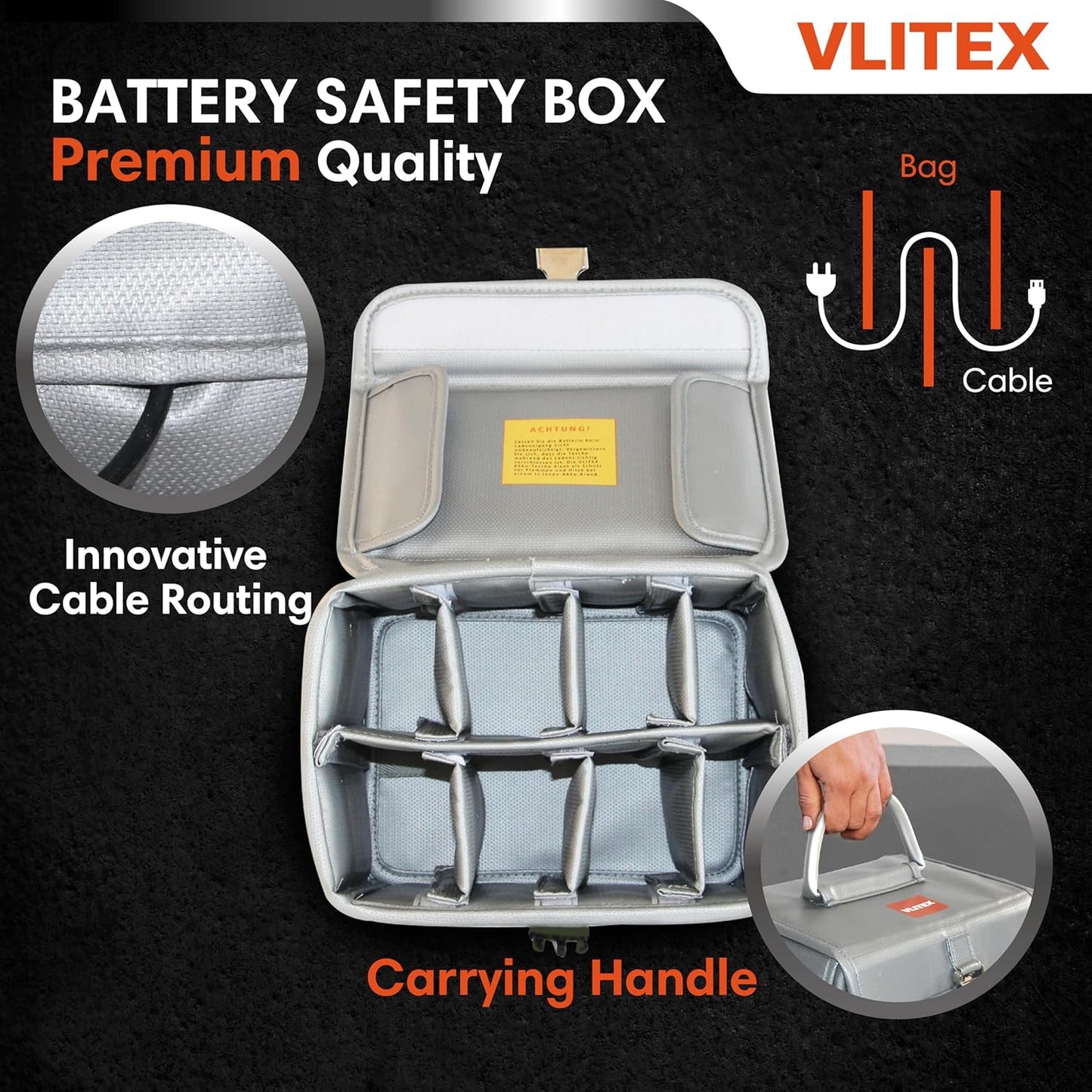 Lithium Battery Storage Box L (Large) | Engineered in Germany | Fireproof E-Fiberglass & Silicone Blend | Certified Lipo Safe Bag Container