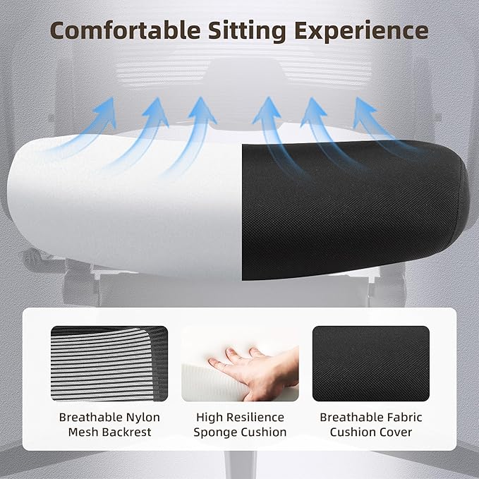 Foldable Office Chair with Foot Rest, Ergonomic Office Chair with Adjustable Lumbar Support, Headrest, Armrest, Home Office Desk Chairs for Space Saving, Work from Home, Black