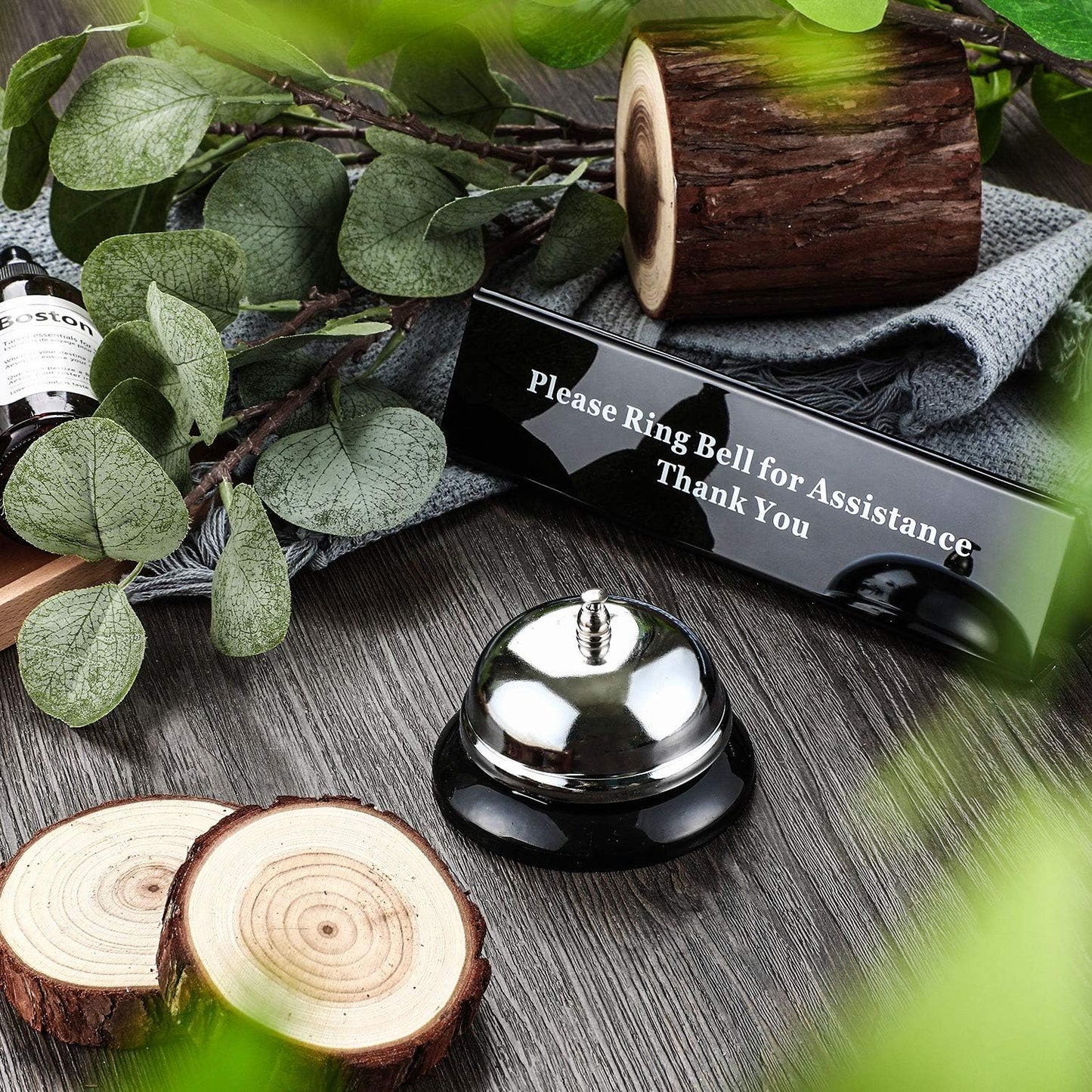 Boao Desk Service Dinner Bell Metal Silver Call Bell and Double Side No Receptionist Sign Please Ring Sign for Service Assistance for Hotel School Restaurant Reception Area(Sliver Bell)