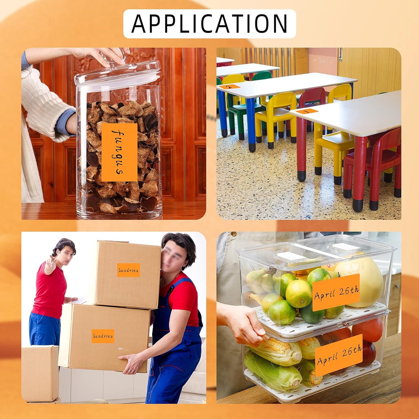 PARLAIM 5" x 3" Rectangle Color Coding Labels,500 per Inventory Labels Color Code Stickers Dispenser Box,Fluorescent Red Sticker Labels for Inventory,Family School Storage Bins Label(Orange)