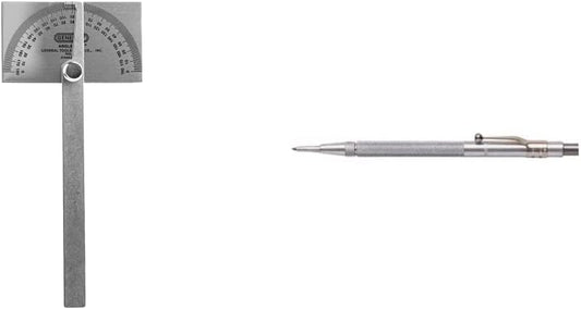General Tools Angle Protractor #17 Stainless Steel Square Head + General Tools 88CM Tungsten Carbide Scribe and Magnet, Copper, Replaceable Tip