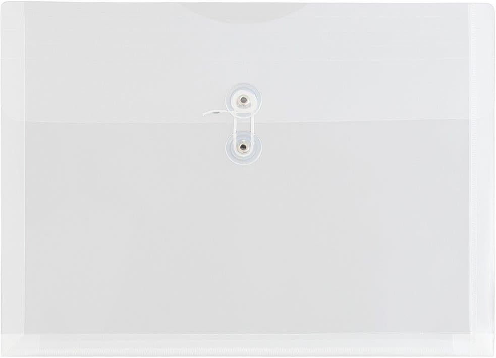 JAM PAPER Plastic Envelopes with Button & String Tie Closure - Letter Booklet - 9 3/4 x 13 - Clear - 3/Pack
