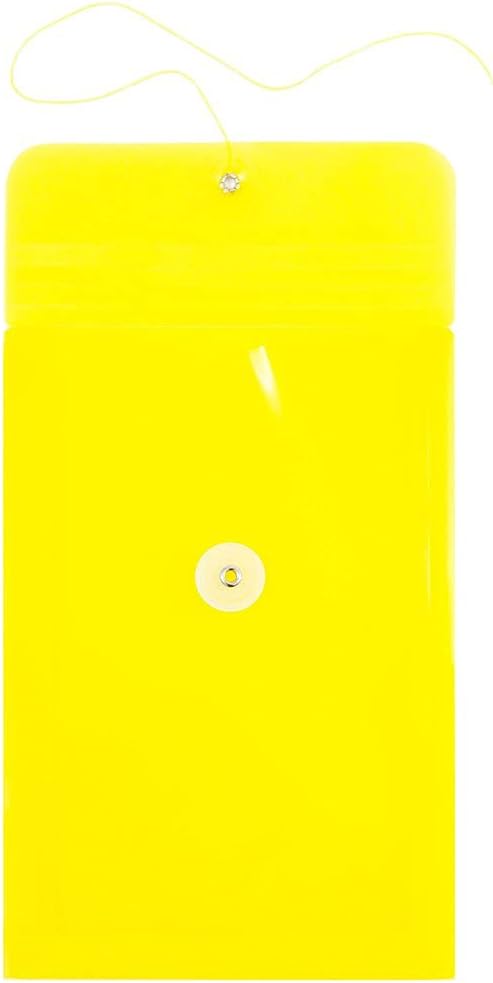 JAM PAPER Plastic Envelopes with Button & String Tie Closure - 6 1/4 x 9 1/4 - Yellow - 12/Pack