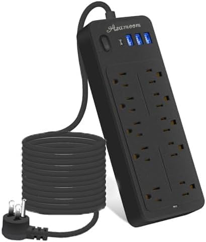 15 FT Power Strips with Surge Protection 1625W/13A,10 Outlets with 4 USB Ports (1 USB C) Long Extension Cord with Multiple Outlets 14-in-1 1700J 16Awg Flat Plug Power Strip Protector Black, ETL Listed