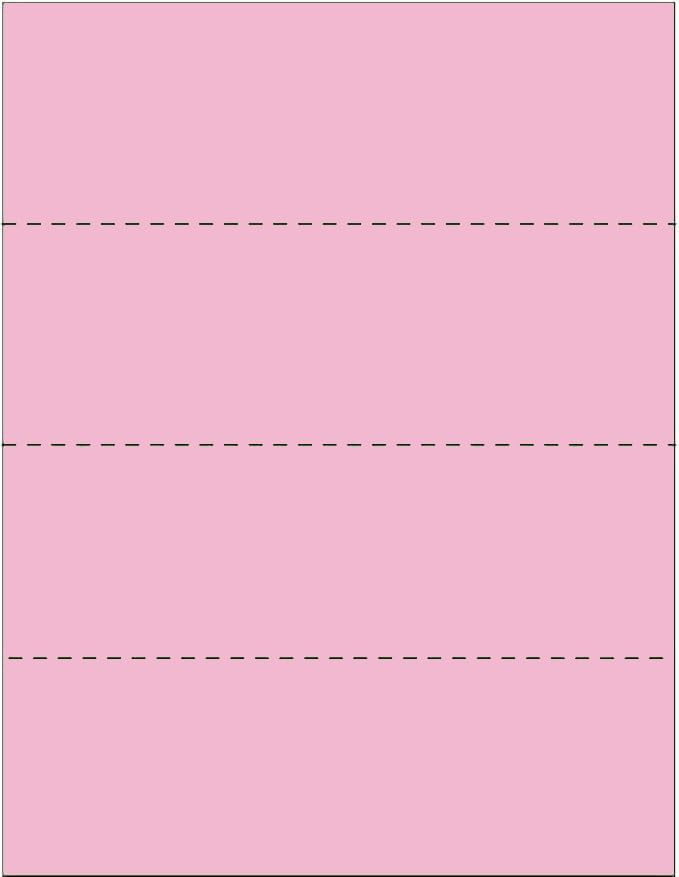 Limited Papers (TM) 8.5x11 Perforated Paper, 20/50 Pound, 75 GSM, Variety of Perforation Sizes and Colors, for Forms, Tickets, Postcards, Business Cards. (Pink, 4 up - horizontal every 2.75")