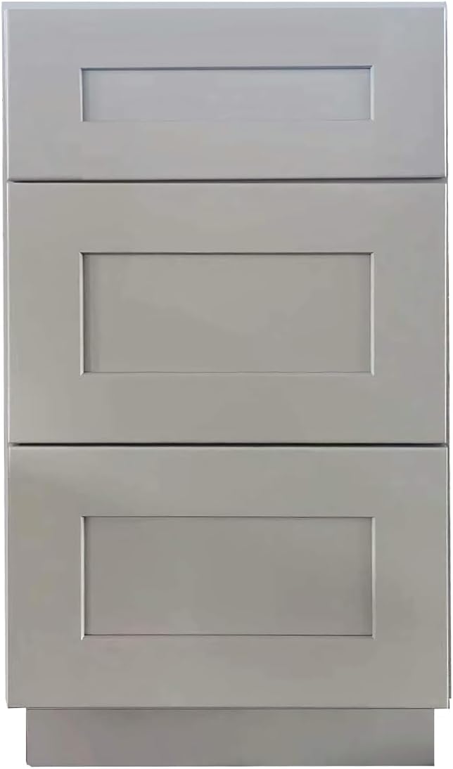 Shaker Style Grey RTA Base Cabinet with Drawers by Solid Wood for Kitchen, Bathroom, Bedroom or Office Featuring, and Storage Separation(27" W x 24" Depth x 34-1/2" H)
