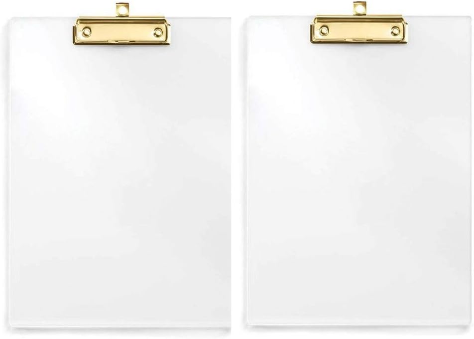 UNIQOOO 2 Pack Thick Clear Acrylic Clipboard with Shiny Gold Finish Clip, Perfect for Modern Arts Lover and Style Expert, Calligrapher, Office, Seminars, Workshops, Home School, Classroom and Event