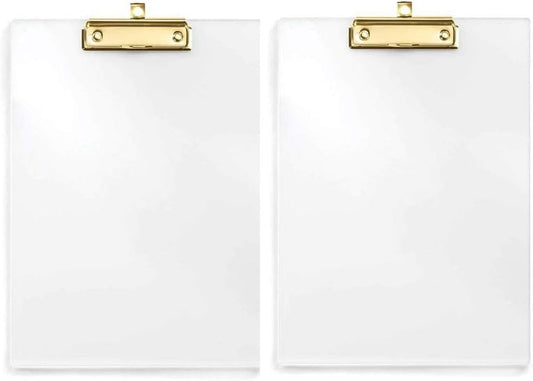 UNIQOOO 2 Pack Thick Clear Acrylic Clipboard with Shiny Gold Finish Clip, Perfect for Modern Arts Lover and Style Expert, Calligrapher, Office, Seminars, Workshops, Home School, Classroom and Event