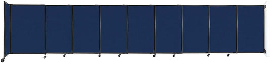 Wall-Mounted Sliding StraightWall Room Divider | Adjustable Widths | Locking Wheels | Room Separator | Up to 19'9" Wide x 4' Tall Navy Blue Fabric Panels
