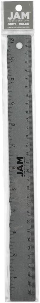 JAM PAPER Strong Aluminum Ruler - 12 Inch - Metal Ruler with Non-Skid Cork Backing - Grey Metallic - Sold Individually