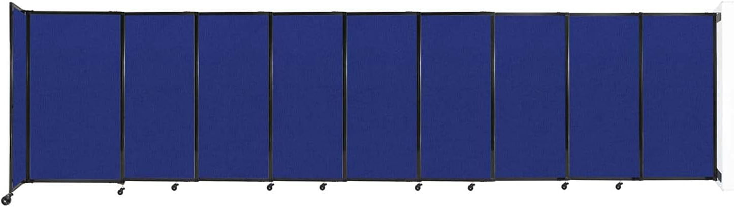 Wall-Mounted Sliding StraightWall Room Divider | Adjustable Widths | Locking Wheels | Room Separator | Up to 19'9" Wide x 5' Tall Royal Blue Fabric Panels
