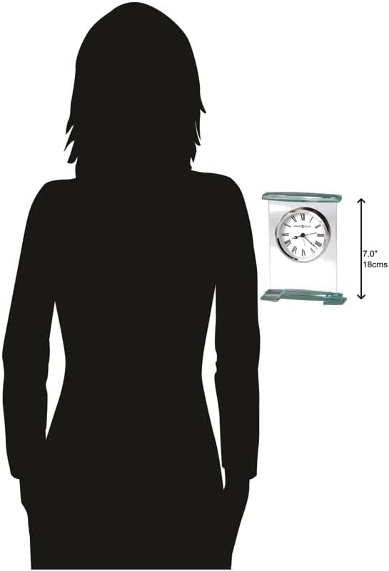 Howard Miller Augustine Tabletop Alarm Clock - Glass Bracket Style, Silent Quartz Movement, Modern Desk Clock with Roman Numerals, Battery Operated, Perfect for Home or Office Decor