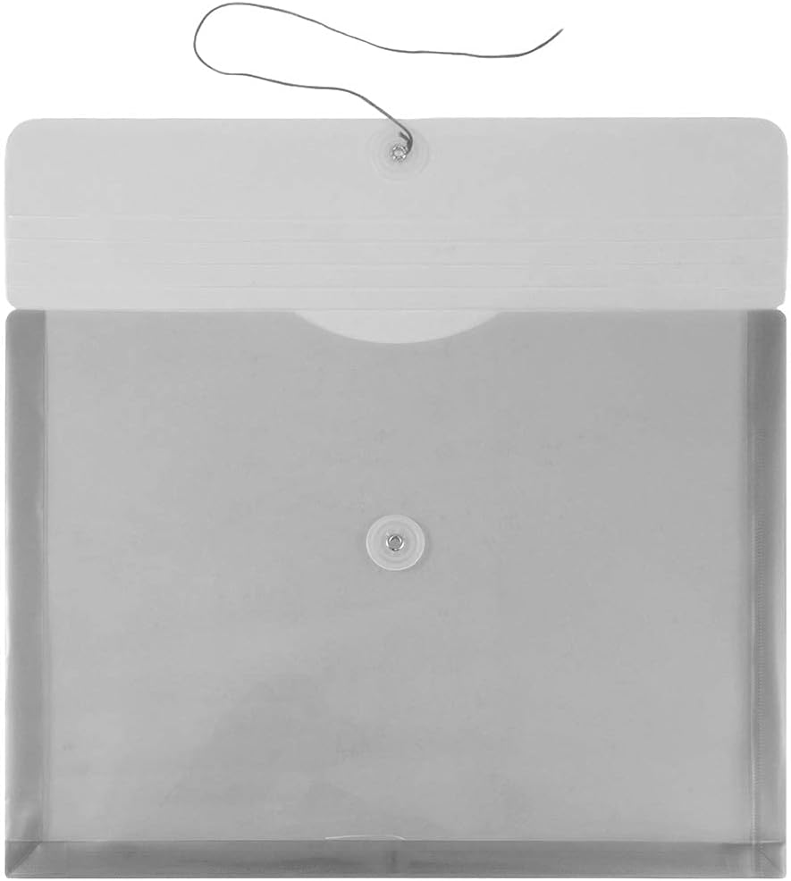 JAM PAPER Plastic Envelopes with Button & String Tie Closure - Letter Booklet - 9 3/4 x 13 - Smoke Gray - 12/Pack