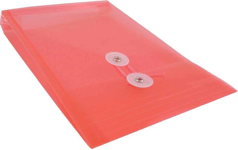 JAM PAPER Plastic Envelopes with Button & String Tie Closure - 6 1/4 x 9 1/4 - Red - 3/Pack