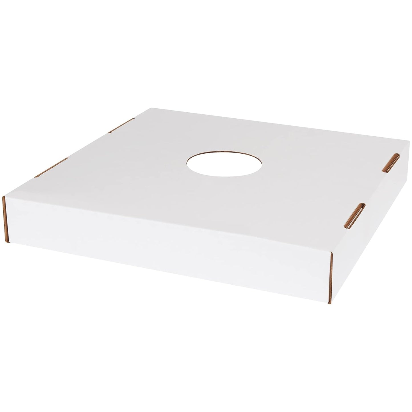 AVIDITI 40 or 50 Gallon Corrugated Cardboard Trash Can and Recycling Bin Lids with Hole (10-Pack) 18"L x 18"W x 3"H, White, Reusable and Disposable Garbage Lid for Parties and Outdoor Events