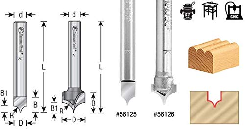 Amana Tool 56144 Carbide Tipped Point Cutting Roundover Router Bit Rounding 1/2 R x 1 D x 3/4 CH x 1/4 Shank x 2 Inch Long