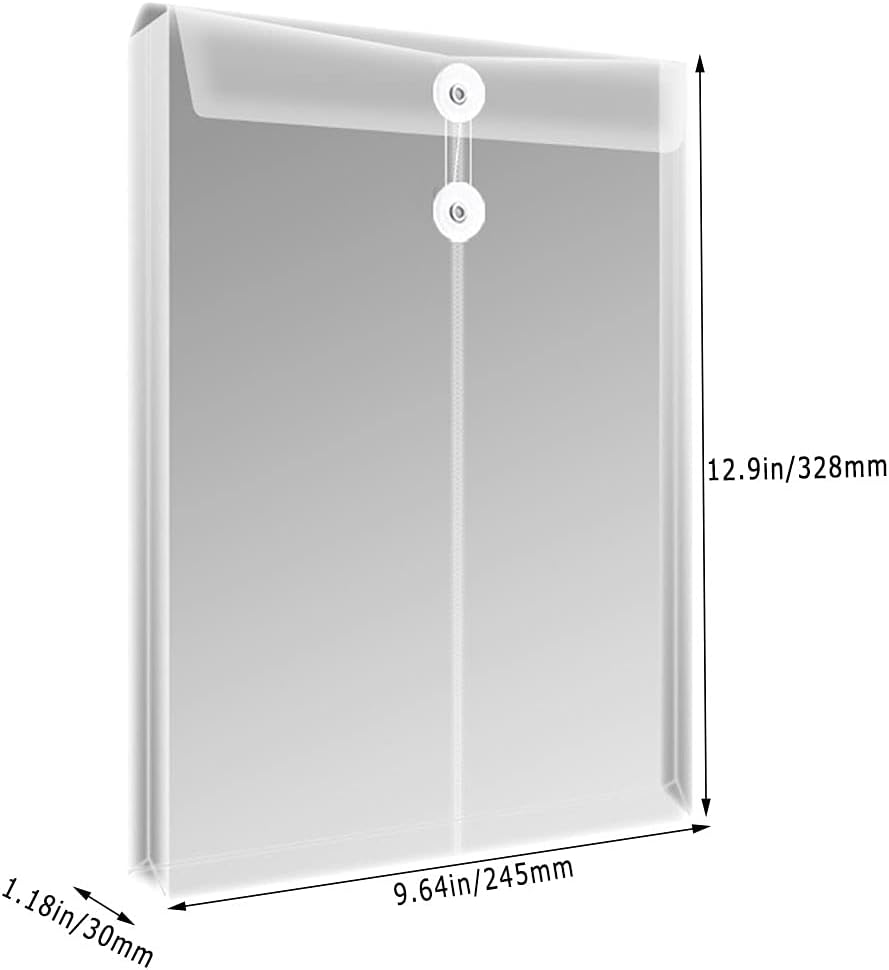 Letter Size Clear Poly Envelopes with String Closure 20 Pack, EGOSKY Plastic Envelope Folders with Top Opening