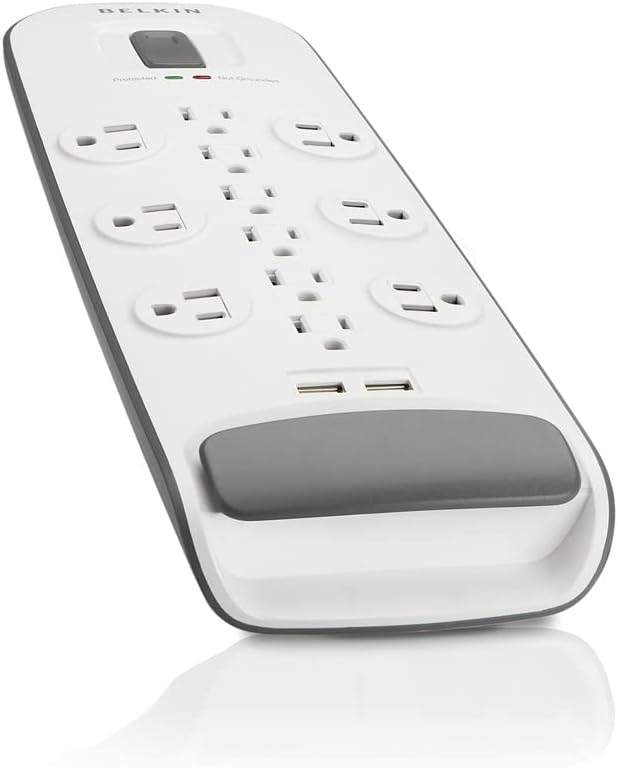 Belkin 12-Outlet USB Power Strip Surge Protector, Flat Plug, 6ft Cord (3,996 Joules), White - Pack of 3